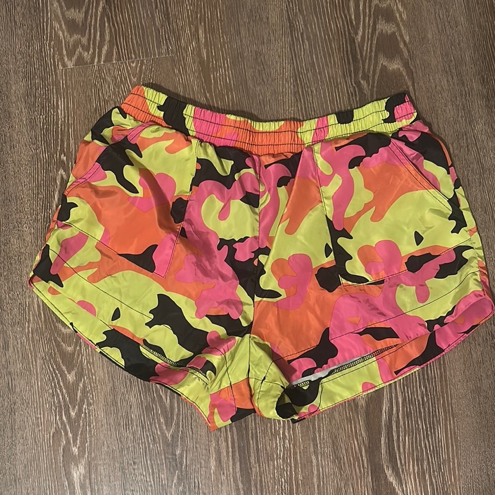 Pink and Orange Athletic Shorts with Energetic Pattern